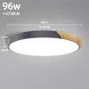A modern LED ceiling light with a gray and wood finish, shown against a plain gray background with dimensions indicated. Voir les images du produit
