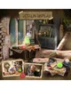 A collage of images depicting a magical or wizard-themed DIY miniature house kit, showing various components and assembled parts. Náhled obrázku produktu