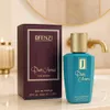 A perfume bottle and its box are displayed on a marble countertop in a bathroom setting. Produktbild-Vorschau