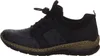 A side view of a black and blue sneaker with a patterned design. Voir les images du produit
