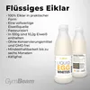 Two bottles of liquid egg whites are shown against a light gray background, with descriptive text on the left. Podgląd zdjęcia produktu