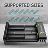 A battery charger with text listing supported battery sizes. Anteprima dell’immagine prodotto