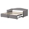 A gray sofa bed is shown in an open state, revealing its mattress support structure. Náhľad obrázku produktu