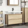 A bathroom vanity with a sink and faucet. Voir les images du produit