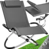 A gray lounge chair is shown on a green grassy surface, with a close-up view of its features. Produktbild-Vorschau