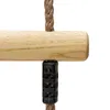 A close-up view of a wooden trapeze bar with a rope and a black plastic connector. Náhled obrázku produktu