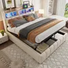 A modern upholstered bed with LED lighting and storage drawers. Produktbild-Vorschau