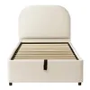 A plain studio shot of a beige upholstered bed frame with a slatted base. Produktbild-Vorschau