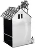 A silver metal figurine of a house with a roof and a small fence, on a white background. Náhľad obrázku produktu