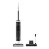 A cordless wet dry vacuum cleaner and its charging base are shown on a white background. Produktbild-Vorschau