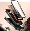 An exploded view of a phone case with a phone inside, set against a textured background. Náhľad obrázku produktu