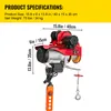 A red electric hoist with measurement labels. Podgląd zdjęcia produktu