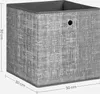A single gray storage box with a textured pattern and a metal handle on one side, shown from a slightly elevated side angle. Dimensions are indicated by lines and text. Produktbild-Vorschau
