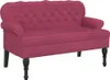 A studio shot of a pink loveseat with tufted back and rolled arms, resting on four black legs. Náhľad obrázku produktu
