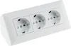 A white, three-socket electrical outlet strip. Produktbild-Vorschau