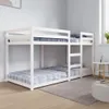 A white wooden bunk bed with blue and white checkered bedding in a room. Produktbild-Vorschau