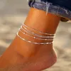 Boho Fußkettchen, mehrschichtige Silberkette, Fußkettchen, Produktbild-Vorschau 1