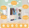 COSTWAY Kindergarderobe mit Spiegel, Prinzen Prinzessin Produktbild-Vorschau 3
