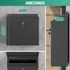 Collage showing different views and dimensions of a black mailbox. Produktbild-Vorschau