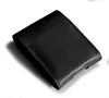 A black leather flip sleeve for a phone, shown from a diagonal angle on a white background. Anteprima dell’immagine prodotto