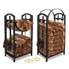 Two metal firewood racks, one partially filled and one full, with fireplace tools attached. Podgląd zdjęcia produktu