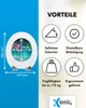 A marketing image for a toilet seat, showing its dimensions and features. Produktbild-Vorschau