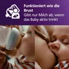 A split image showing a baby bottle feeding and a baby breastfeeding, with text overlay. Produktbild-Vorschau
