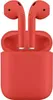 A pair of red wireless earbuds and their charging case are displayed against a white background. Produktbild-Vorschau