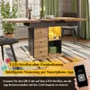 An extendable dining table with integrated storage and LED lighting, shown in a dining room setting. Produktbild-Vorschau