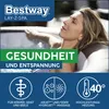 A woman relaxing in a hot tub, with marketing text and icons overlaid. Produktbild-Vorschau