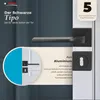 A close-up of a black door handle set with a circular inset showing a detail of the handle on a door, and text describing its features. Produktbild-Vorschau