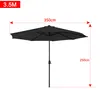A black patio umbrella is shown against a white background with dimensions indicated. Voir les images du produit
