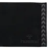 A black towel with a grey chevron pattern on the right edge and the hummel logo and name in grey on the bottom right. Produktbild-Vorschau