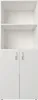 A clean, front-facing shot of a white storage cabinet with two doors and two open shelves above. Produktbild-Vorschau