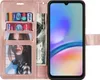 A rose gold flip case for a Samsung Galaxy A05s phone, showing credit cards, cash, and a photo inside. Produktbild-Vorschau
