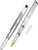 Two metal drawer slides are shown diagonally on a white background, with a small pile of screws to the right. Anteprima dell’immagine prodotto
