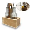 KI-generiertes Bild,Holz Menage Essig- und Ölspender Set 2x Ölflasche Ausgießer Olivenöl Vinaigrette Produktbild-Vorschau