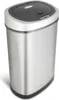 A silver automatic sensor trash can with a black lid. Produktbild-Vorschau