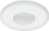 A white, circular ceiling light with a decorative pattern in the center. Produktbild-Vorschau