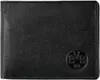 A black leather wallet with a circular embossed logo. Produktbild-Vorschau