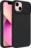 A black iPhone case with a sliding camera cover is shown. Produktbild-Vorschau