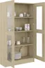 A wooden cabinet with glass doors displaying kitchenware. Produktbild-Vorschau