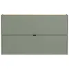 A front view of a green cabinet with a wooden top and a black handle. Produktbild-Vorschau