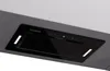 A close-up, angled shot of a modern black kitchen range hood mounted under a white cabinet. Náhľad obrázku produktu