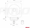 A technical drawing of a square work light with dimensions indicated. Produktbild-Vorschau