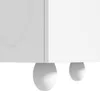 A close-up view of a white TV cabinet with minimalist design and solid wood legs. Podgląd zdjęcia produktu
