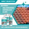 Marketing image showing cleaning products for roof tiles and a close-up of roof tiles. Produktbild-Vorschau