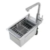 A stainless steel kitchen sink with a faucet and a dish drying rack. Náhled obrázku produktu