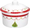 A white ceramic round container with a lid, decorated with Christmas-themed motifs. Anteprima dell’immagine prodotto