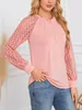 ASKSA Damen T-Shirt Rundhals Plissee Spitze LangarmShirts Produktbild-Vorschau 5